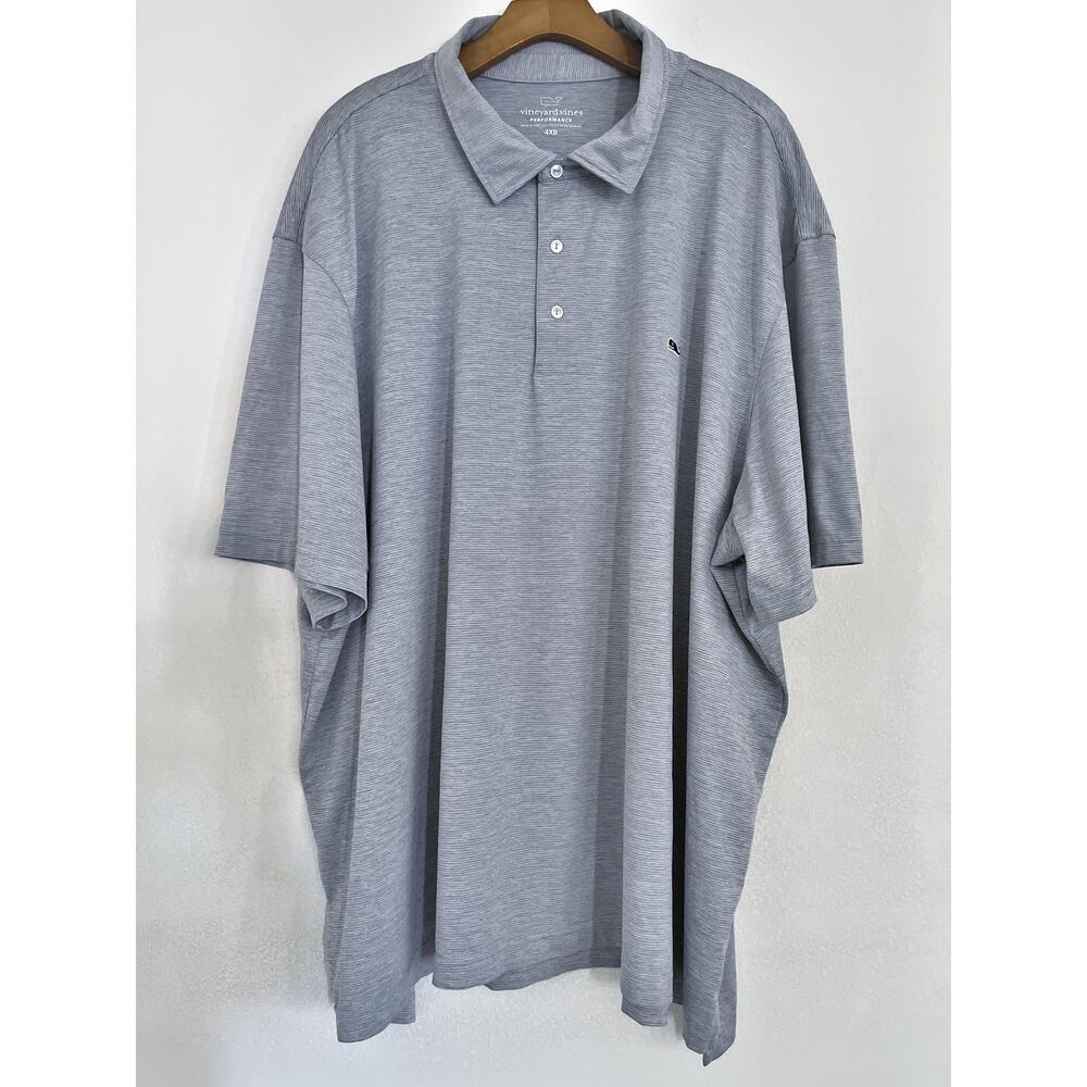 Vineyard Vines Polo Shirt Mens Big 4X Gray Performance Stripe Stretch Golf